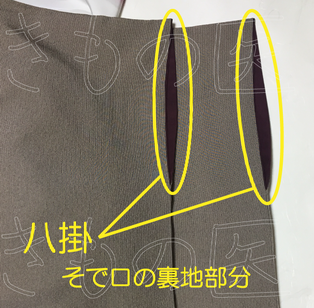 八掛　-そで口の裏側部分　濃い色の例-