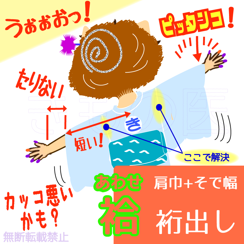 裏地付き・袷着物の裄出しイメージ画像